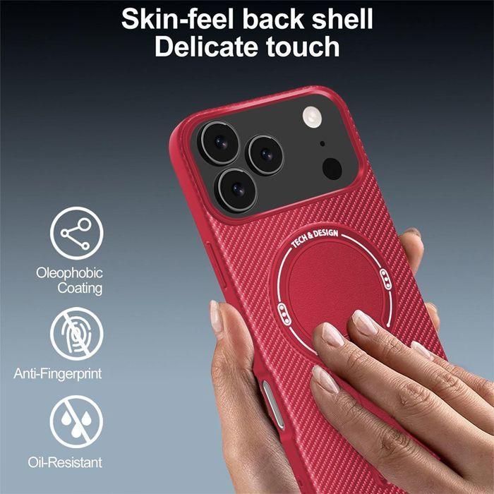 Protective Case - BOOLING - for iPhone 17 Pro - Silicone with Magnetic Circle and Stand - Red