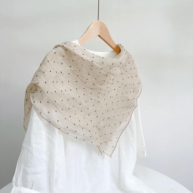 Literary And Elegant Yarn-Dyed Linen Plaid 70Cm Small Square Scarf, Neck Protection Japanese Simple And Versatile Small Scarf