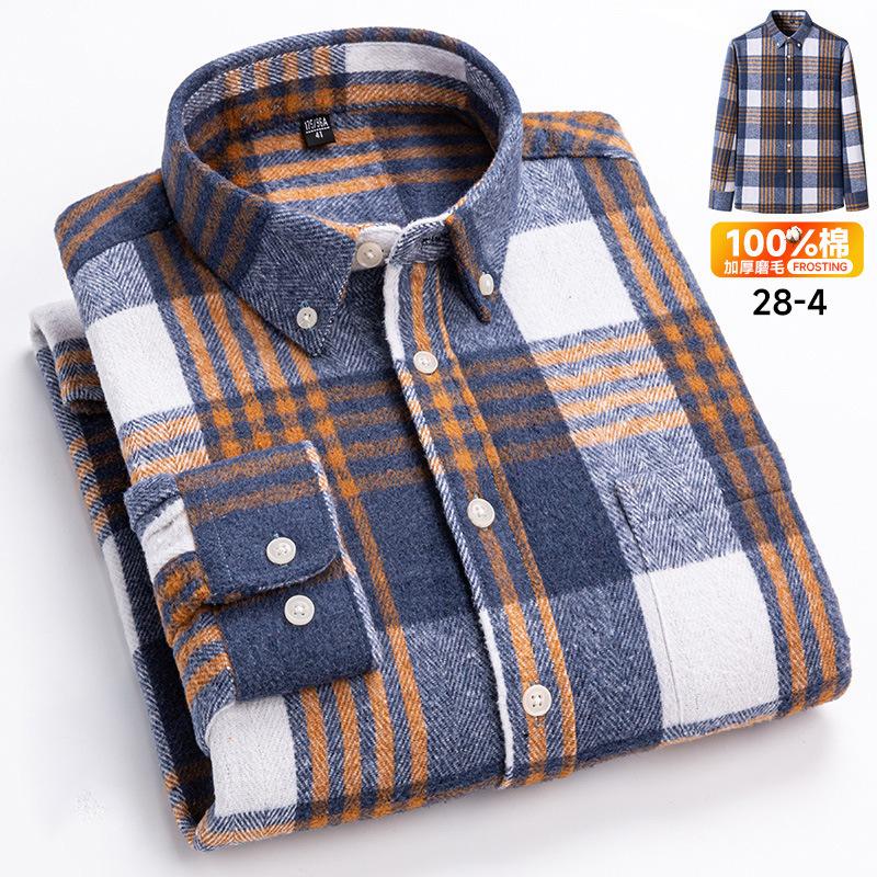 Men Cotton Flannel Plaid Shirt Button Down Long Sleeve Casual Checkered Blouse