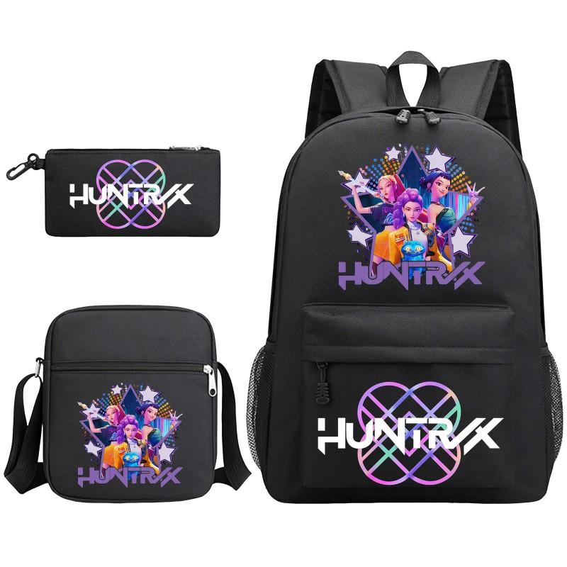 Cartoon Print School Backpack Set Teens Shoulder Bag Pencil Case Bookbag Oxford Fabric Ergonomic Straps