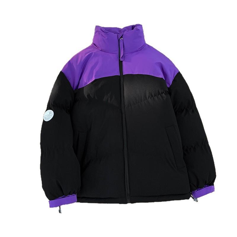 Cotton Jacket Men and Women with The Same Paragraph Winter Trend of Loose Stand-up Collar Color Blocking Couple Paragraph Cotton Jacket Jacket Men