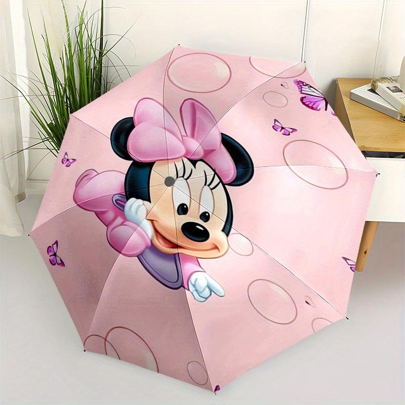 

1pc Minnie Mouse,Butterflies Automatic Folding Umbrella: Compact 8 Bone Design Cartoon Outdoor Travel Companion, Business Umbrella, Christma