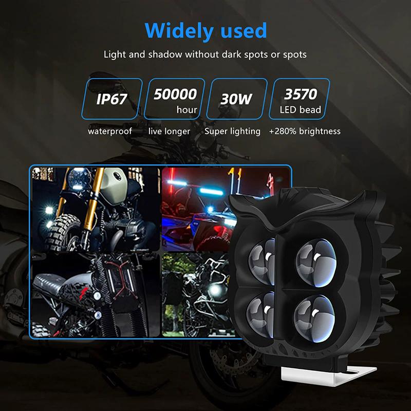 Owl Motorcycle Auxiliary Lights Fog Light Projector Lens Spotlight Scooter Motorbike Head Light Driving Lamp