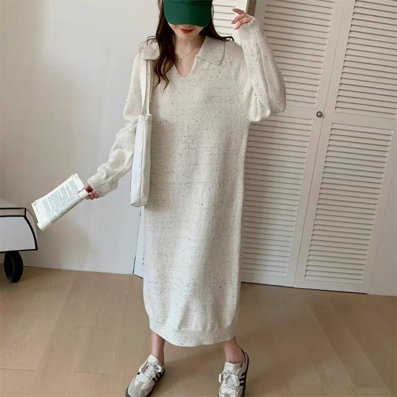Long with coat knitted dress autumn and winter new loose lazy collar bottom with sweater skirt top
