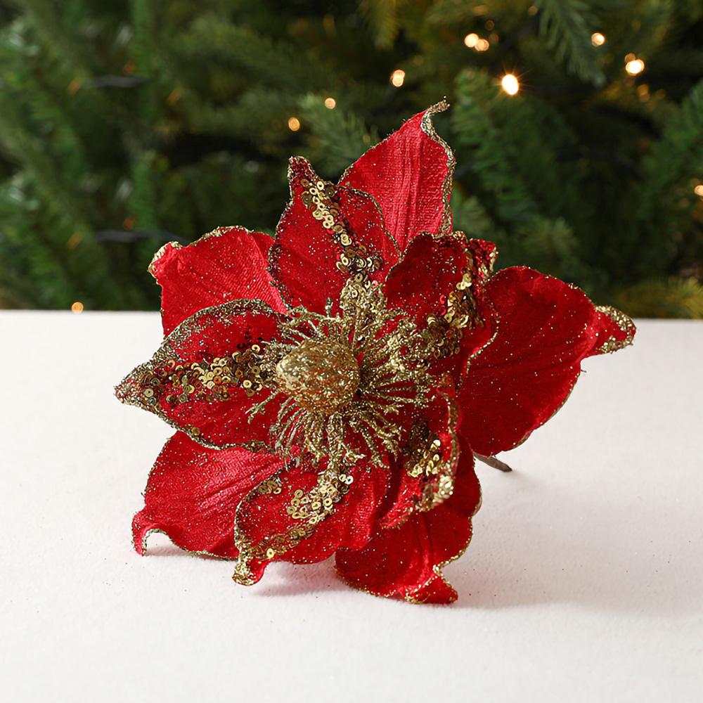 1 Stück Dreidimensionale Weihnachtsblume Golden High-End Simulation Weihnachtsbaumschmuck Blume Pailletten Flanell Dekoration
