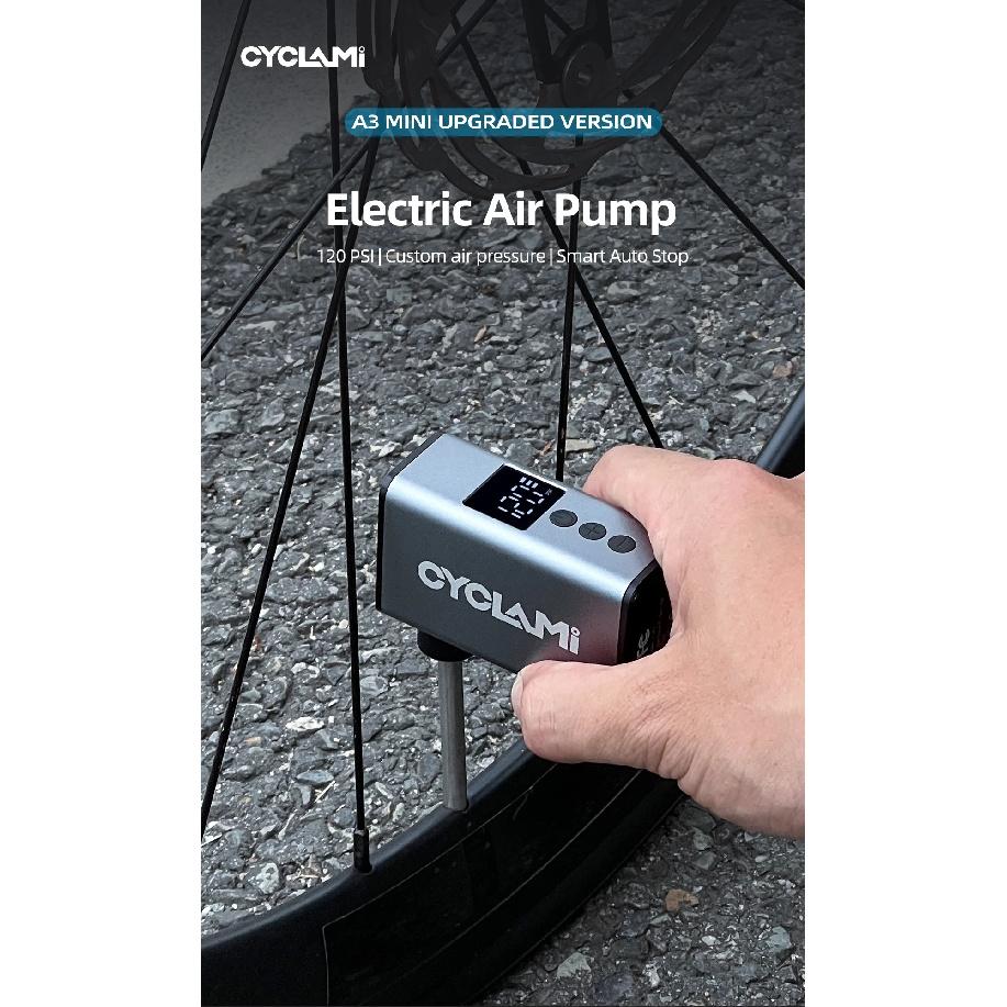 CYCLAMI A3 mini Portable Bike Air Pump 120 PSI Compact Electric Tire Inflator Tpye-C Aluminum Alloy Fast Inflation for MTB Road