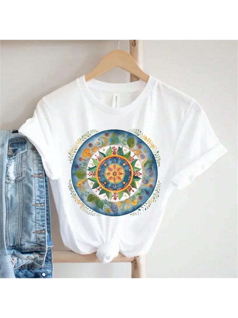 Fashionable And Beautiful Printed Flower Pattern T-Shirt Casual Wounisex's Summer Short Sleeved Fun Round Neck Casual T-Shirt Top