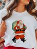 Women's Tops Christmas Short Sleeve Tees Female Summer Beach Funny Cartoon Santa Reindeer Printed T-Shirt Regular Graphic Female