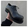 Fashion Handmade Casual Men Shoes Hand-stitched Design Derby Shoes Leather Thick Sole Big Round Toe Shoes