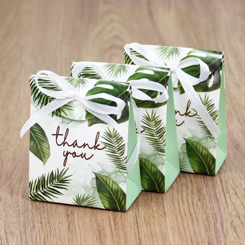 20/50Pcs Thank You Candy Gift Box Green Leaf Cookie Chocolate Packaging Bag Wedding Favors for Guest Birthday Party Decor Supply