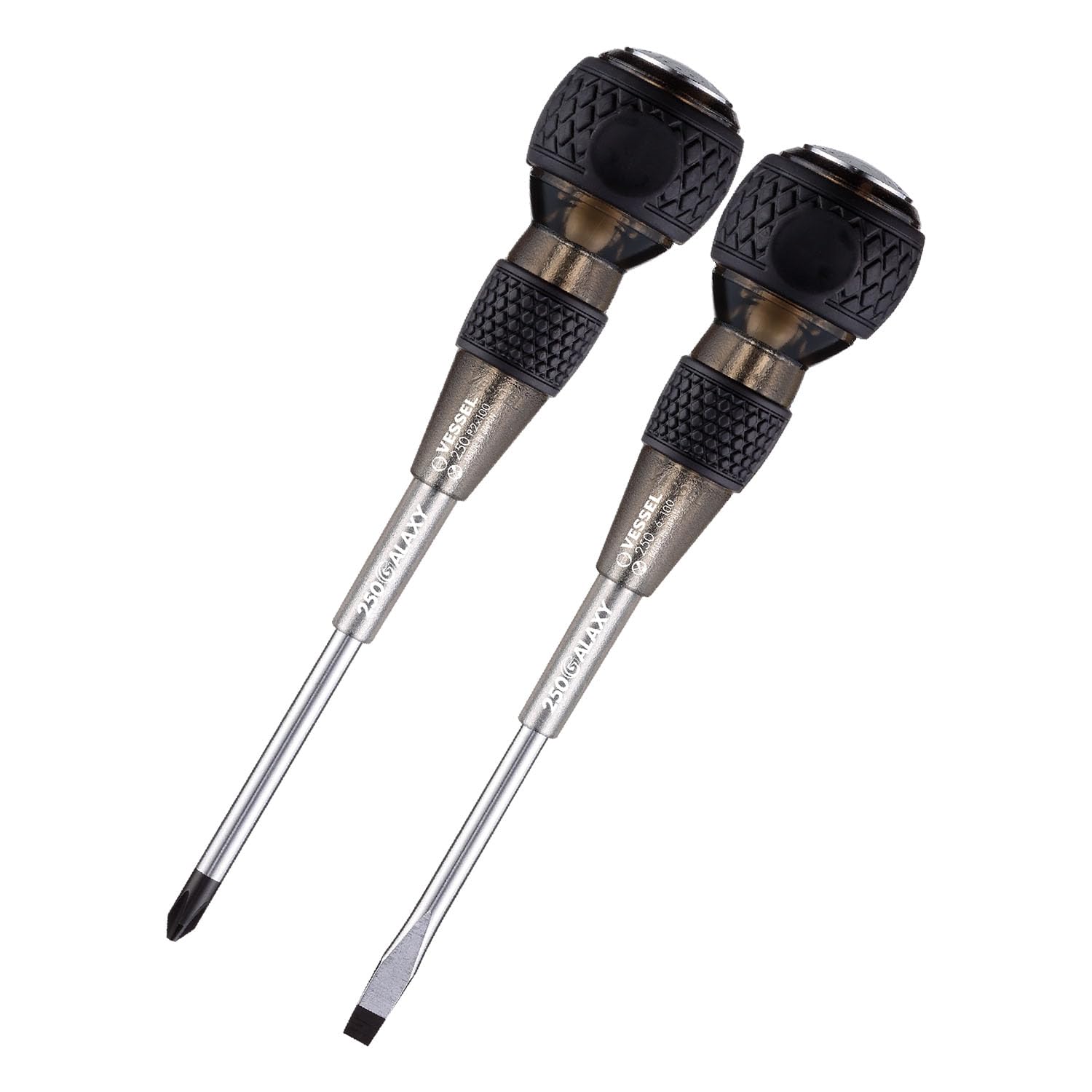 

Отвертка VESSEL Safety Penetration Ball Grip, Галактический черный, Набор из 2 шт., +2 x 100/-6 x 100, 250-2PS-GBK