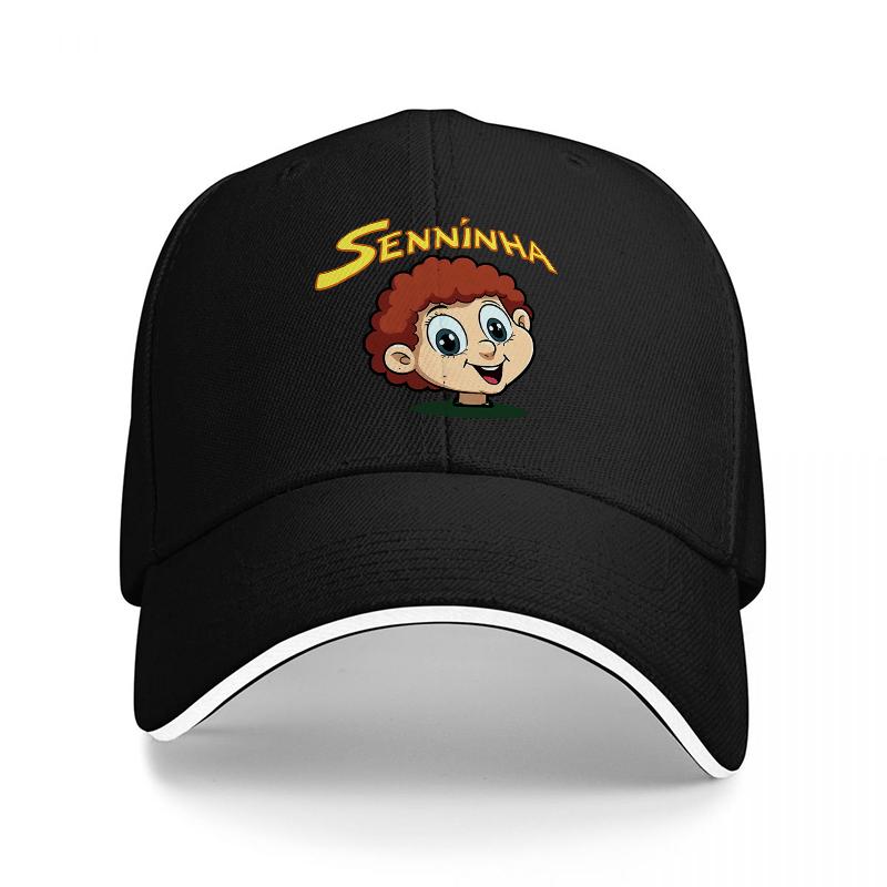 Casquette de Baseball Caractère de dessin animé Senninha Noir avec Texte Jaune et Design Cheveux Rouges pour Adultes et Fans d'Animation Classique