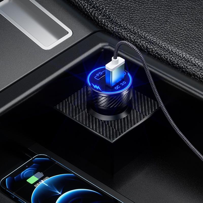 Universal QC3.0 USB Dual Port USB C Type C PD Car Adapter Fast Car Charger with for Touch Power Switch LED Backlight