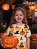 Kids Halloween Girls T-Shirt Pink Leopard Print Ghost Pumpkin Spider Bat Graphic Tee Short Sleeve Casual Top for Halloween Party