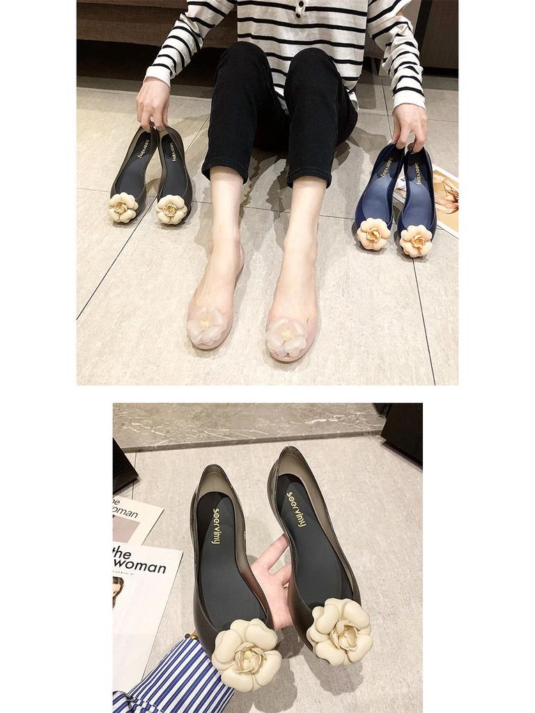 Sapatilhas de Gelatina Femininas - Sandálias Boca de Peixe com Design Floral, Transparentes, Vazadas, Boca Rasa, Tendência 2022