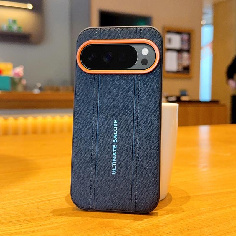 Luxury Cross Texture Leather Design Case For Google Pixel 10 9 10A 9A Pro XL Slim Orange Camera Ring Shockproof Case Cover