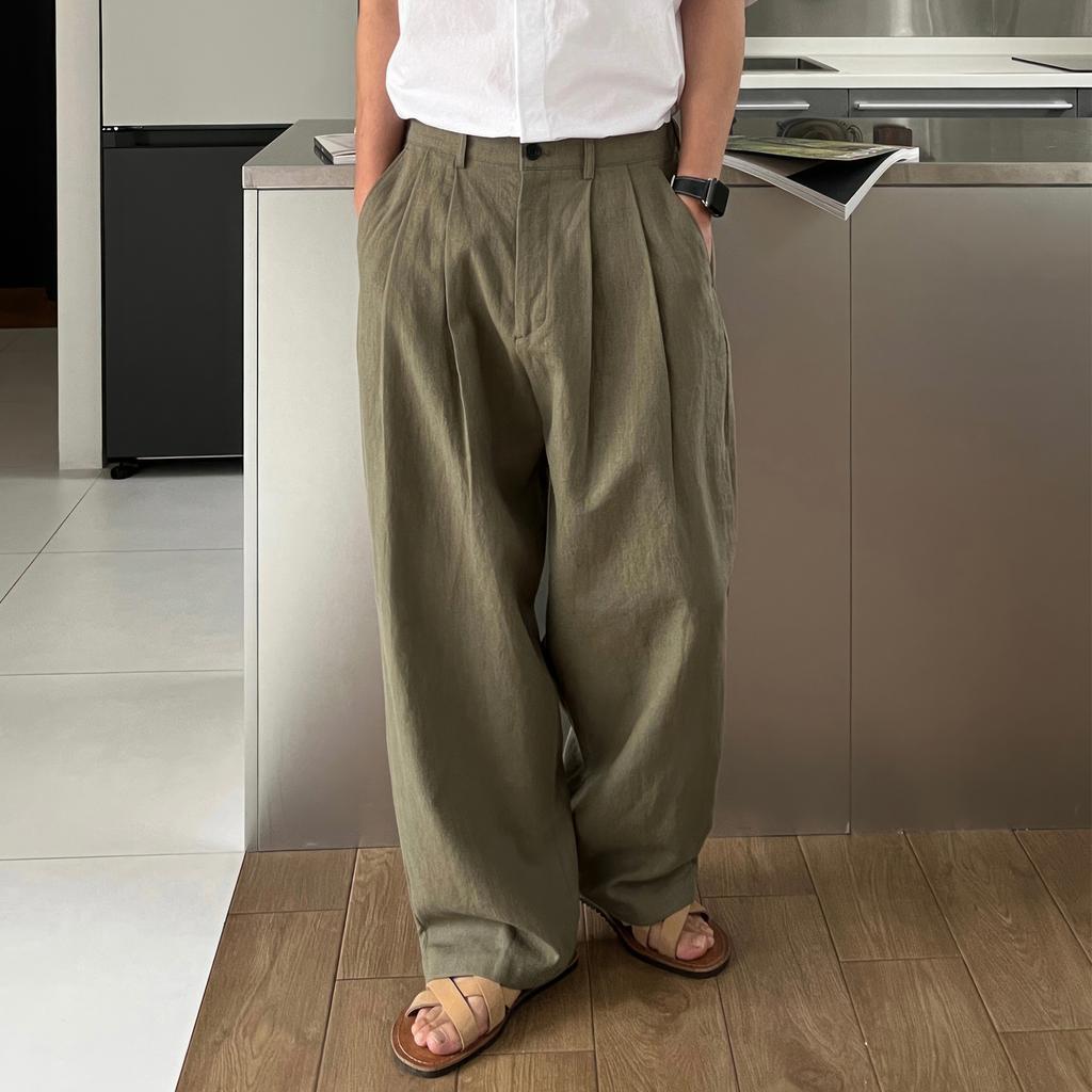 Men's Korean Light Luxury Draped Wide Leg Pants Leisure Button Down Solid Color Straight Premium Elegant Sweatpants