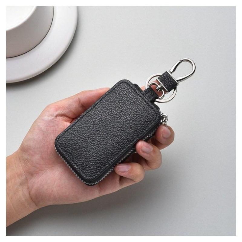 Leather Car Key Holder Pouch Men's and Women's Universal Zipper Keys Bag Organizer Gift High-end Car Key Case Cover Key Wallet