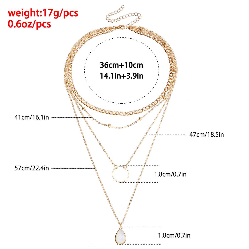 Foreign trade jewelry fashion multi-layer metal chain water drop imitation diamond circle set neck chain stacked collar Spice girl