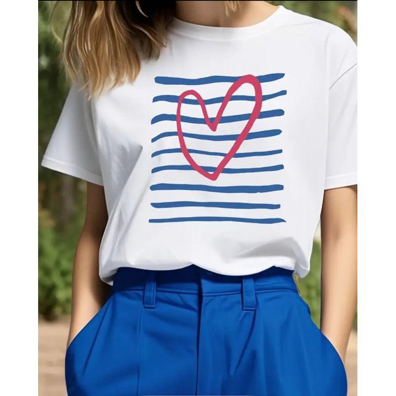 Western Style Fashion Casual Loose round Neck Print Short sleeve T-shirt Top Printed Cotton T-shirt