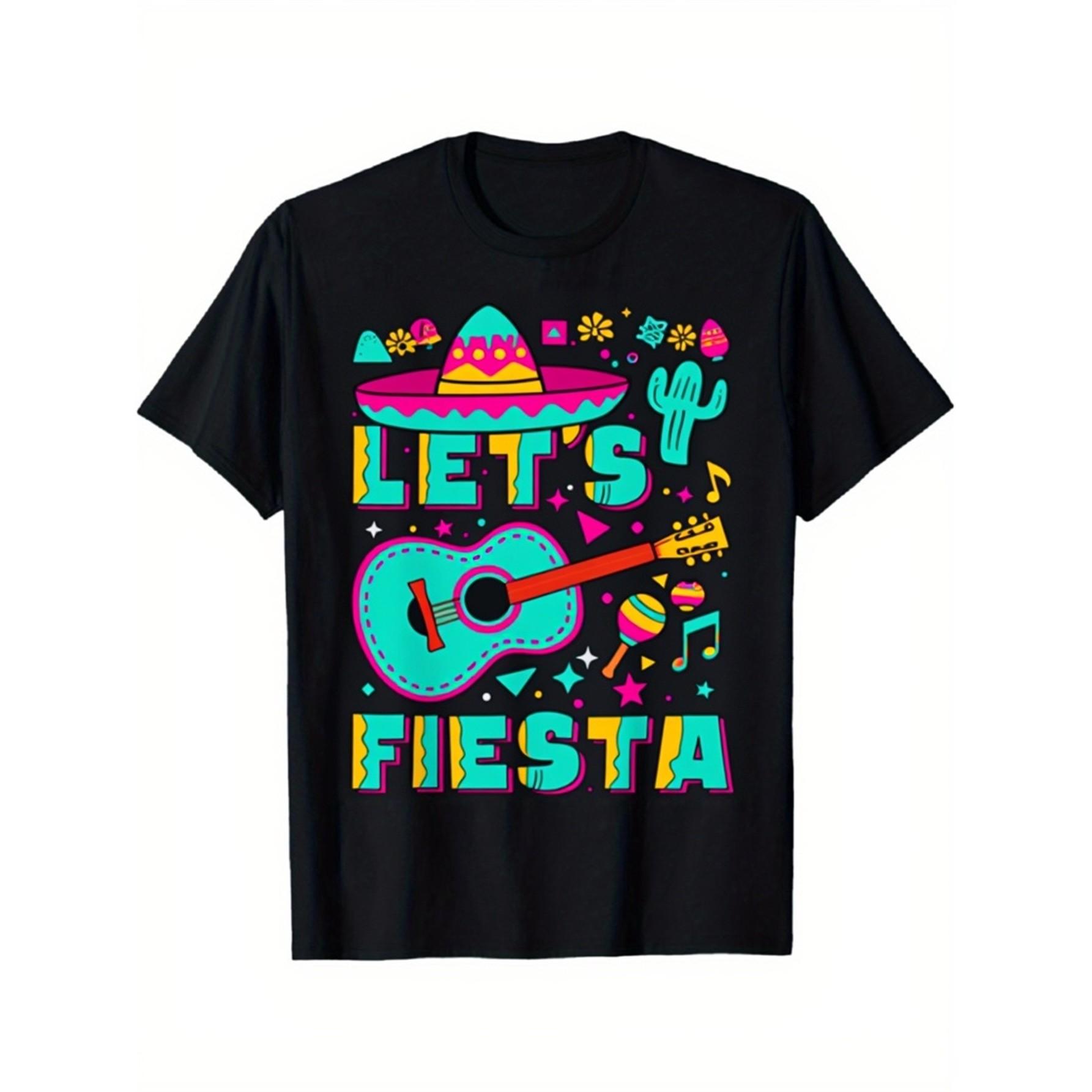 

Fiesta Let s Party Graphic Tee Men s Breathable Cotton T-Shirt Round Neck Casual Mexican Celebration - Men s Summer Cotton Gr... 5XL різнокольоровий