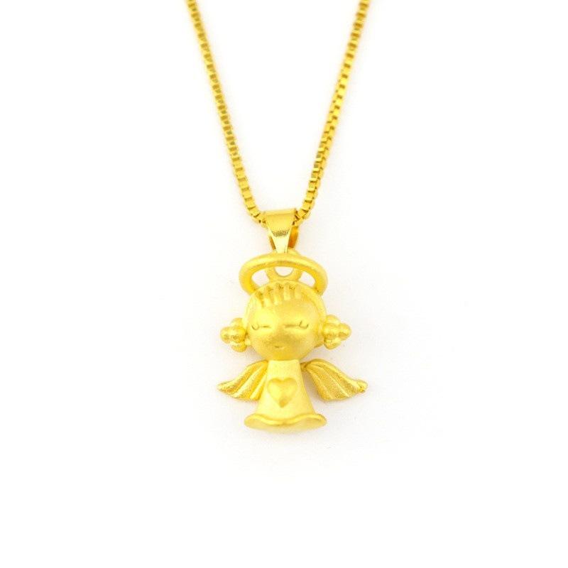 Colier cu Pandantiv Inimă de Înger din Aur Nisipos Vietnamez - Lanț Claviculă pentru Femei, Placat cu Aur Galben din Alamă Mată