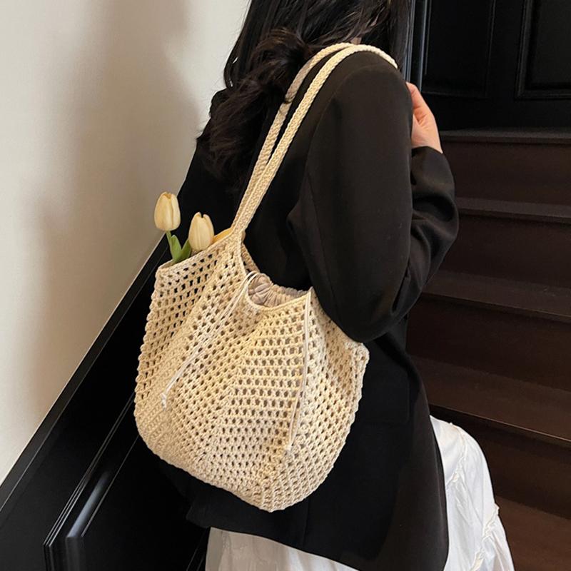 Yogodlns Summer Beach Woven Tote Bag For Women Hollow-out Lightweight Large Capacity Shopper Shoulder Bag with Inner