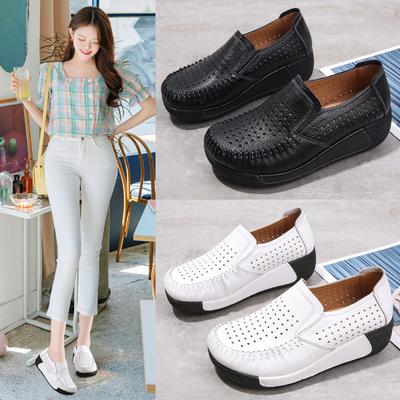 Hollow Leather Rocking Shoes Women's Hole Shoes Thick-soled One-pedal Muffin Versatile Casual Shoes