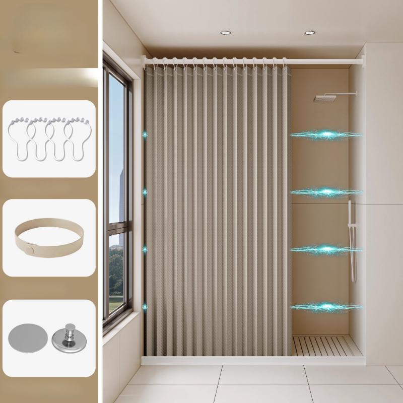 Bathroom Folding Shower Curtain Without Punching Invisible Tarp Toilet Partition Bath Shower Dry and Wet Separation No Rod