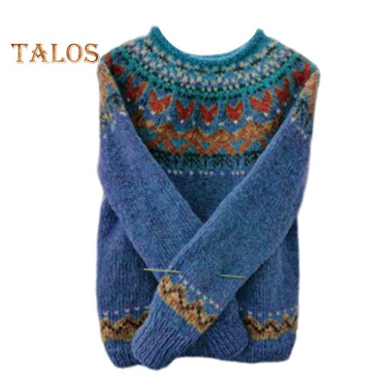 Женский свитер с круглым вырезом и длинным рукавом, вязаный крючком пуловер, свитер с геометрическим узором, цветной трикотажный топ XXXL синий