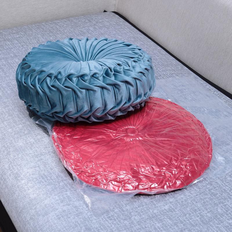 Velvet Pumpkin-Shaped Lumbar Pillow Cushion - Solid Color, Hand-Sewn.