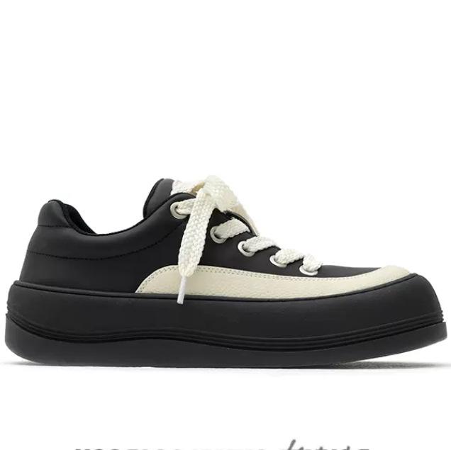 

инс корейская версия парных повседневных черных кед из коровьей кожи, трендовые универсальные, на толстой подошве, увеличивающие рост, мужские и женские повседневные кеды на шнуровке, мужские 45 чёрный