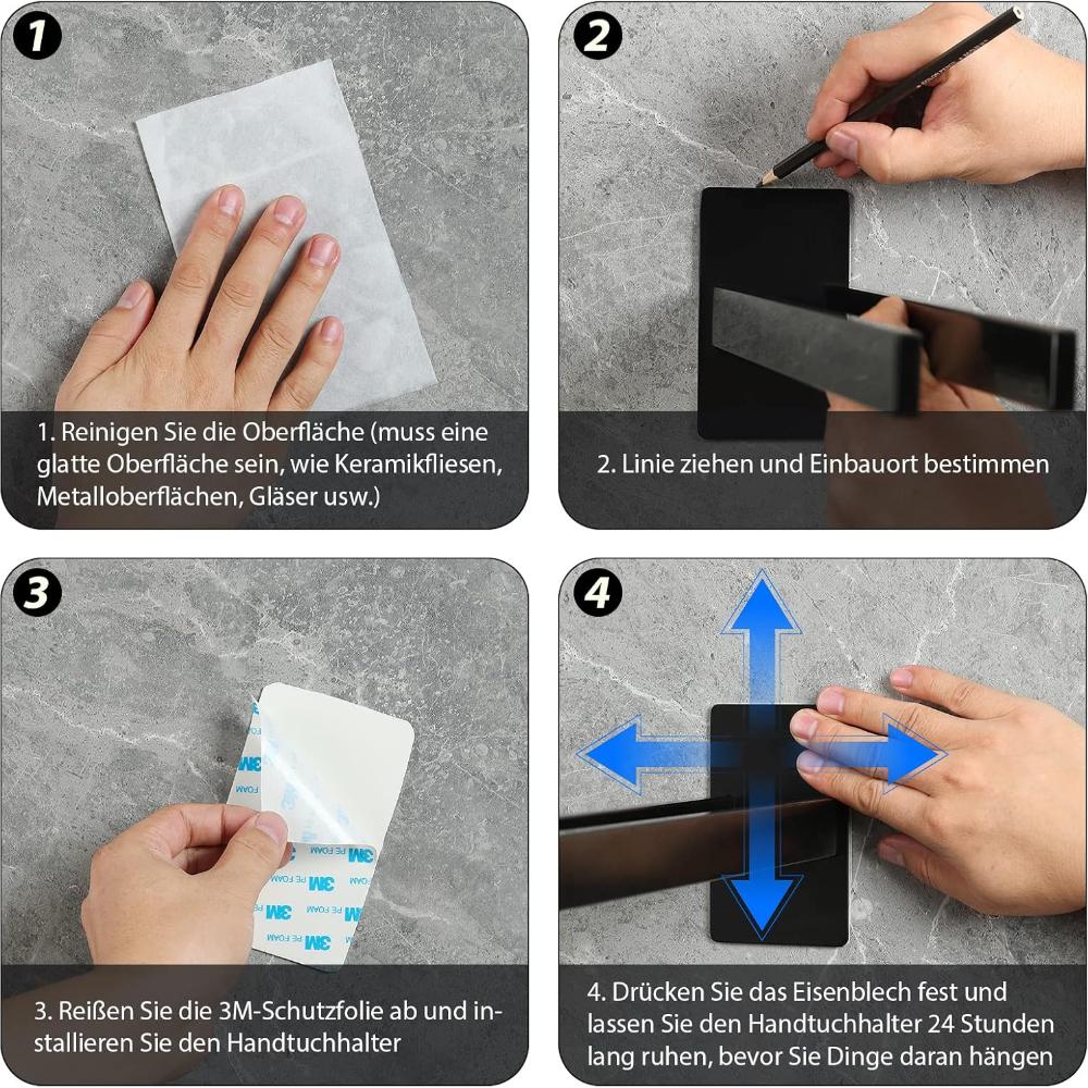 Towel Holder Without Drilling Black Towel Bar Self Adhesive Bathroom Towel Hooks Bathroom Towel Holder Wall Mounting Double Kitchen