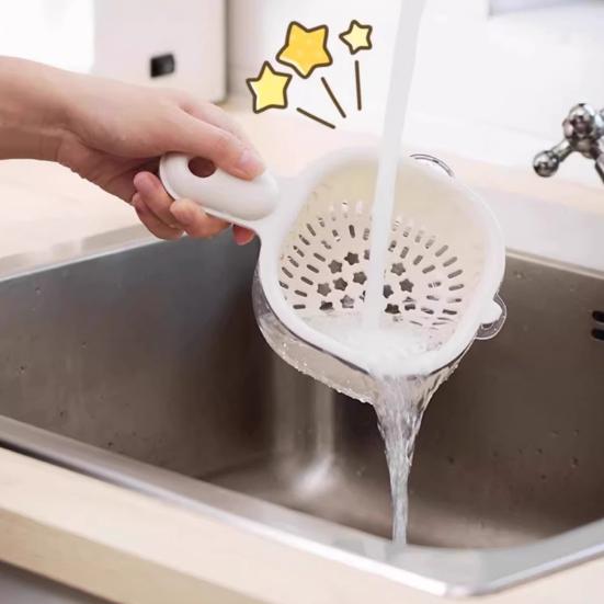 Drain Basket with Ergonomic Handle Thickened Double-Layer Design Kitchen Strainer Bowl Fruit Vegetable Washing Straining Basket