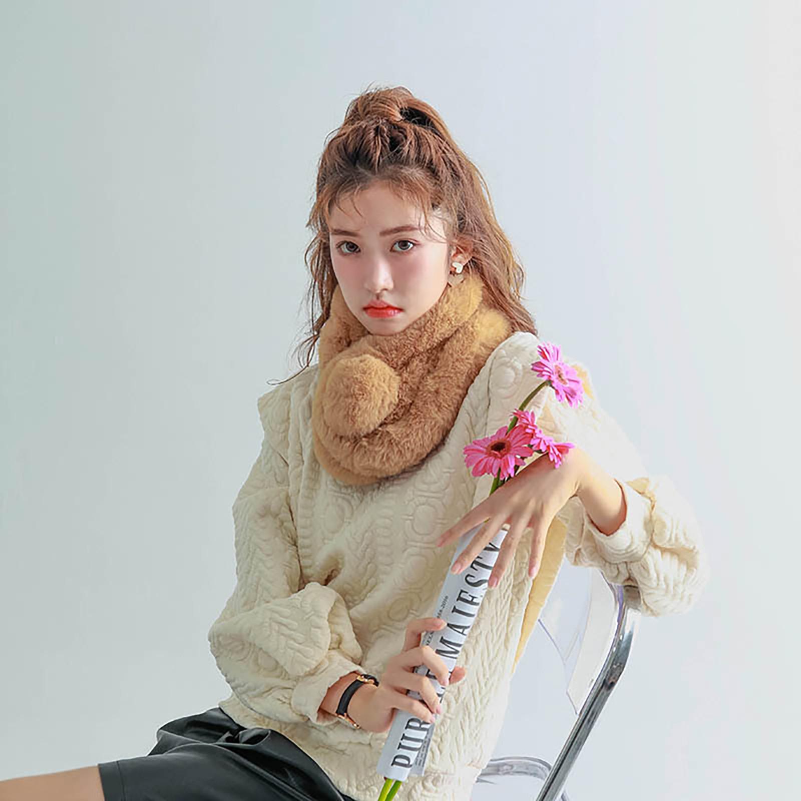 Women s  And Winter Fashion Scarf Thickening Warm Plus Ball Scarf Plush Scarf кофейный