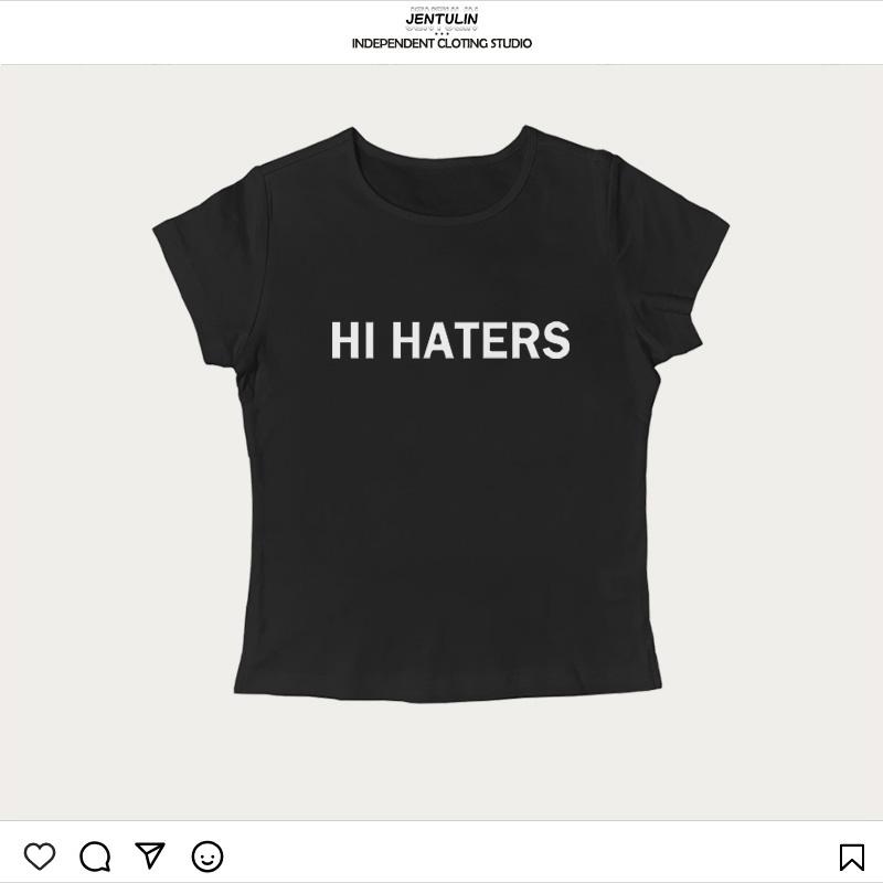Harajuku Crop Tops Cool Girl Short Sleeve Top Hi Haters Letter Goth Tshirt US High Street Sexy Tees Fairy Summer Skinny Tops Y2k