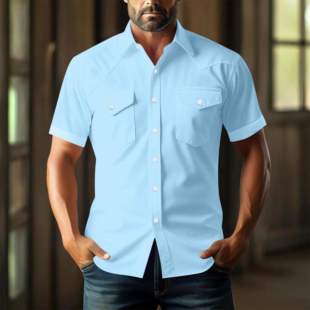 Men's Loose Classic Lapel Multi-pocket Industrial Work Shirt Top