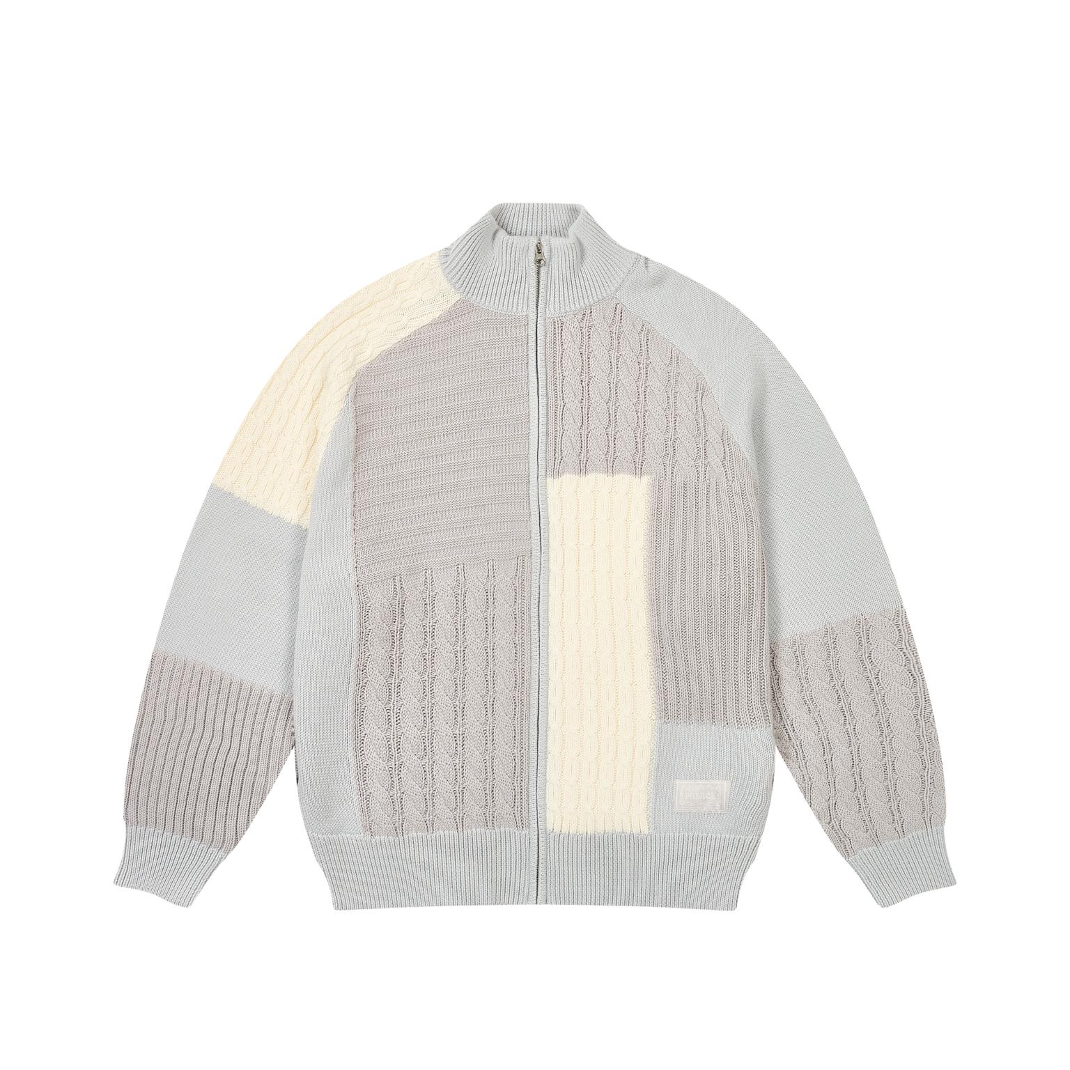 

Palace Patchwork Zip Knit Sweater Unisex sweater Light-Gray PAL-SS25-039 M