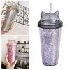 Straw Cup No Odor Large Capacity Lightweight Great Lovely Water Drinking Straw Cup with Sequins for Household