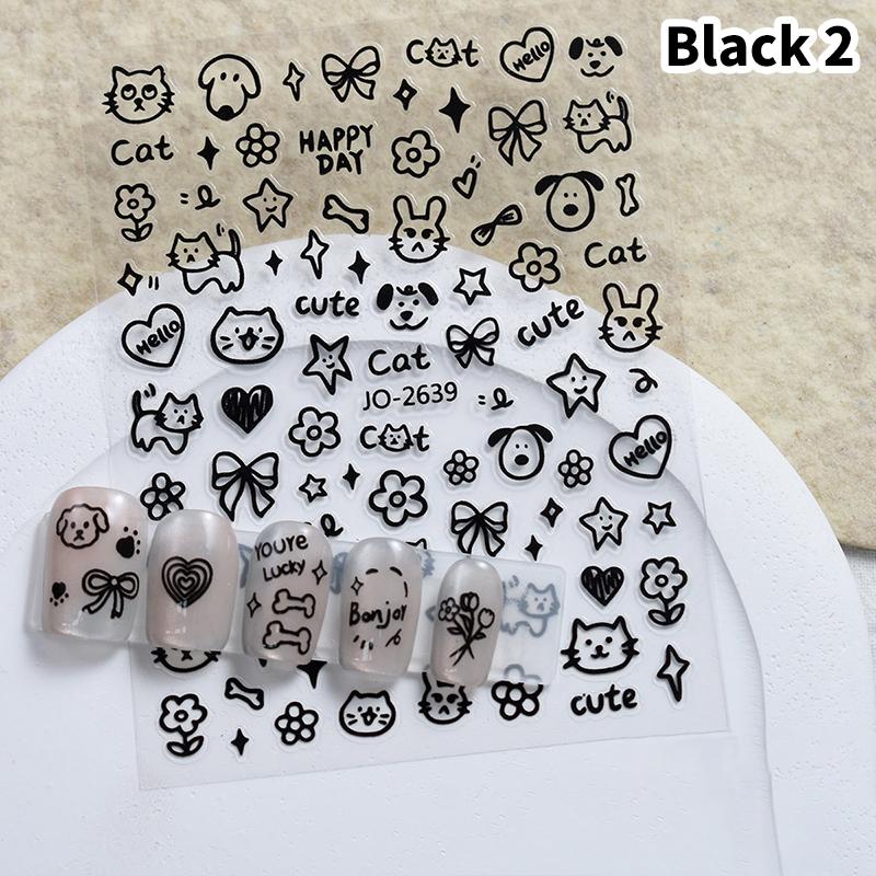 

Мультфильм Черные кошки Наклейки для ногтей Граффити Живопись Милый котенок Черный Белый Цвет Дизайн Наклейки Декор для ногтей 2 чёрный