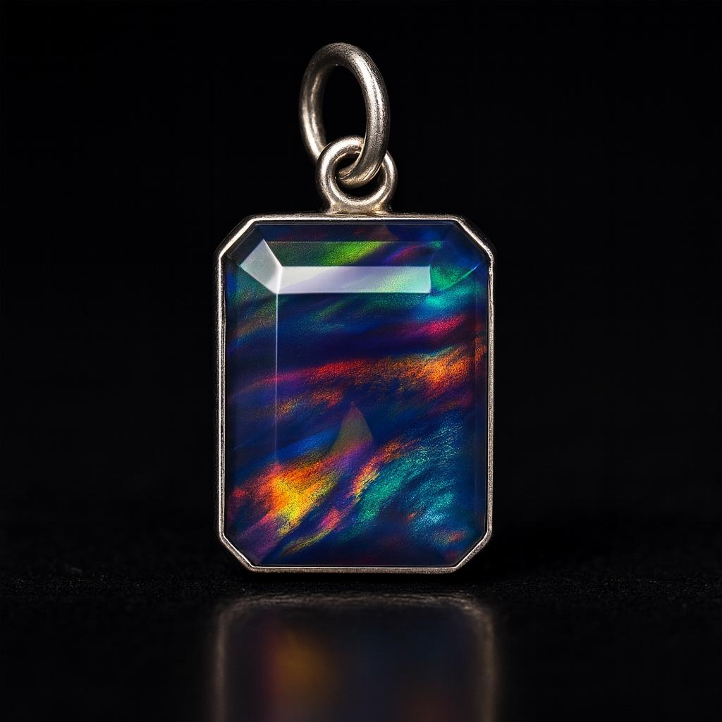 23 ct Natural Aurora Fire Opal Emerald 925 Sterling Silver Pendant Gemstone Jewelry Gift