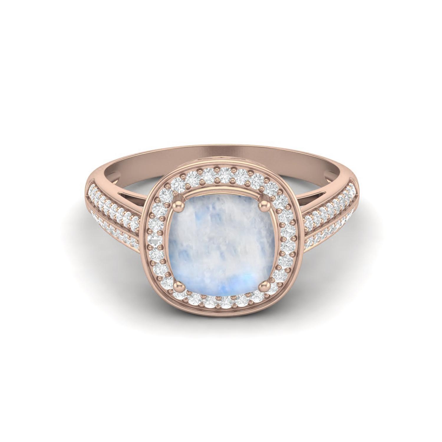

1.5 Cts Cushion Moonstone 925 Sterling Silver Rose Vermeil Solitaire Engagement Wedding Women Ring 10 ярко-розовый