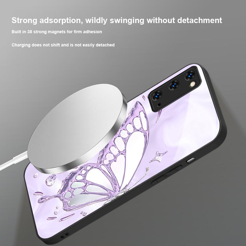Butterfly of Ice Crystals For Samsung S25 S25 Edge S25Ultra S8 9 10 20 S21 Pro 22 Plus S23 FE S24 Ultra Magsafe Glass Phone Case