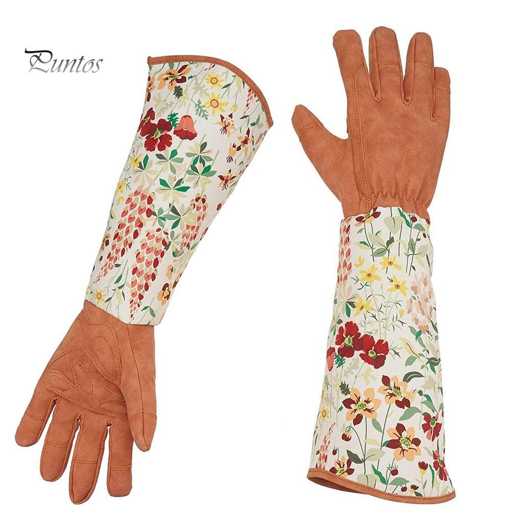 1Pair Breathable Floral Print Long Sleeves Protective Gardening Pruning Gloves