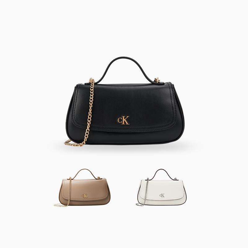 Calvin Klein Elegant Commuter Letter Shoulder Chain Mixed Material Tote Bag Small Women handbags Lily-White 4F3282G-FUP