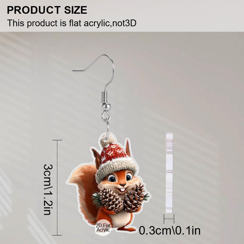 2D Flat Acrylic Cute Christmas Hat Squirrel Pinecone Pendant Earrings, Suitable As A Holiday Gift for Women, Holiday Party Decoration Jewelry.
