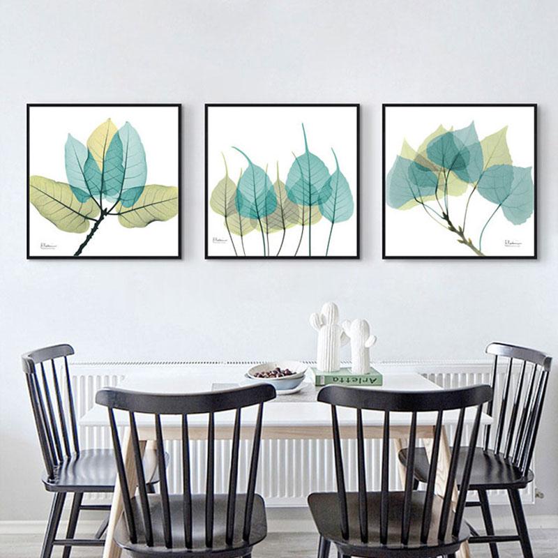 Pittura su Tela Nordica Foglie di Piante Trasparenti Fiori Stile Moderno e Semplice Per Soggiorno Cucina Camera da Letto Corridoio