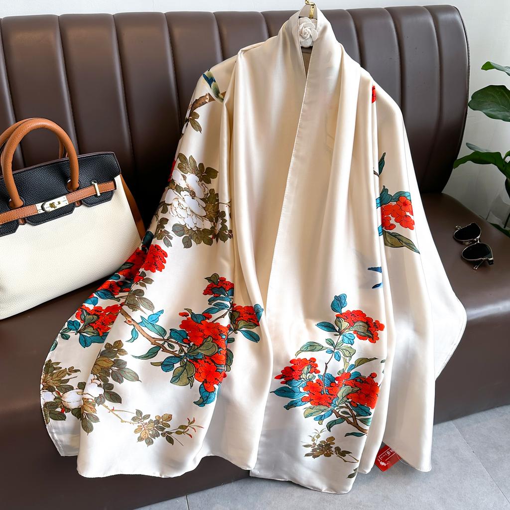 Spring Scarf Women'S Luxury Design Scarf Silk Smooth Scarf Soft Muslim Headband Shawl Beach