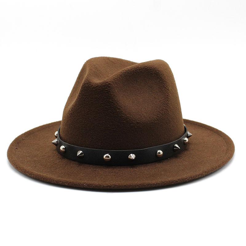 Tweed Hat Black Top Hat Big Brim Rivet Belt Buckle Jazz Hat Felt Hat
