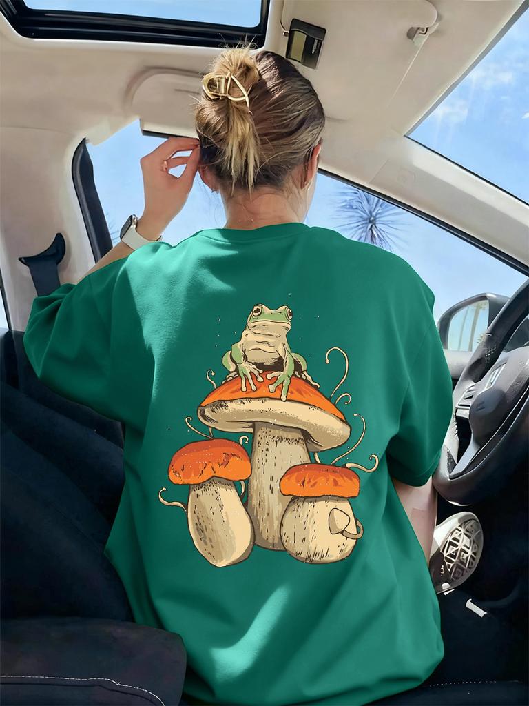 Mushroom Dark Academia Frog Printing TShirts Women Basics Soft Short Sleeve Tops Loose ONeck T Shirts Summer Womans Clothes